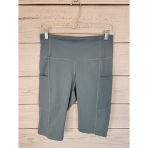 Women's Gray Solid Stretch Pockets High Rise Active Wear Long Shorts‎ Size M